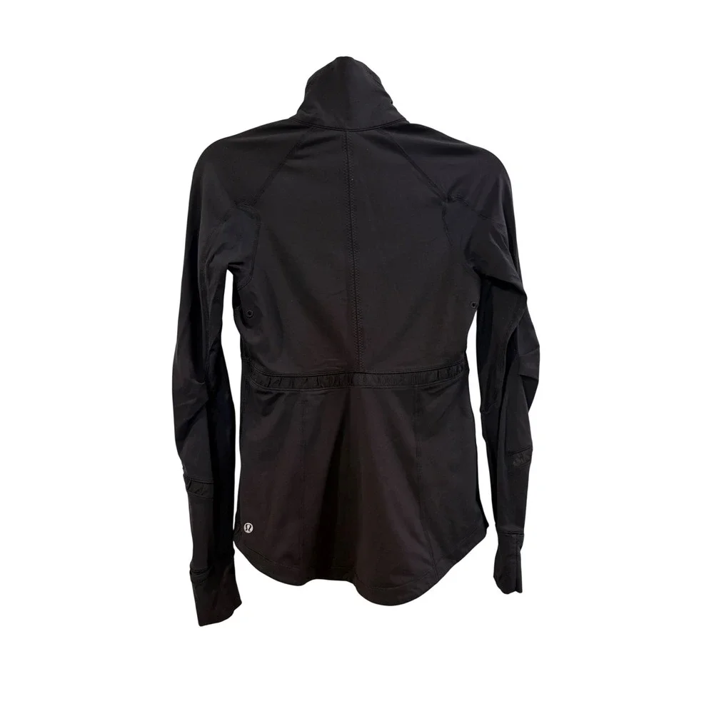 Lululemon Athletica Womens Black Running Jacket Mock Neck Thumbholes Size 6‎